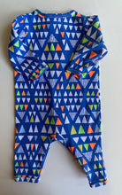 Load image into Gallery viewer, Dymples baby size 0-3 months blue coloured triangles one-piece zip, VGUC
