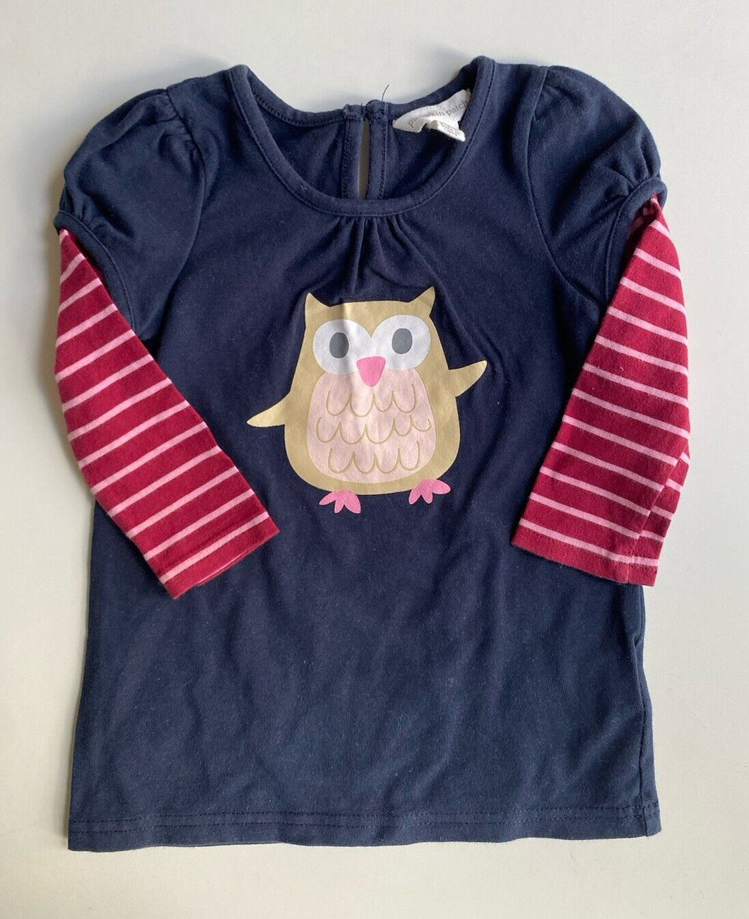 Pumpkin Patch baby girl size 3-6 months navy blue pink dress owl, VGUC