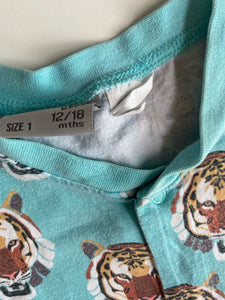 Peter Alexander baby size 12-18 months blue one-piece romper tigers, GUC