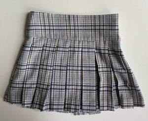 Zara kids girls size 8 blue grey check tartan pleated mini skirt, VGUC