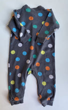 Load image into Gallery viewer, H&amp;M baby size 6-12 months grey one-piece multicoloured spots, VGUC
