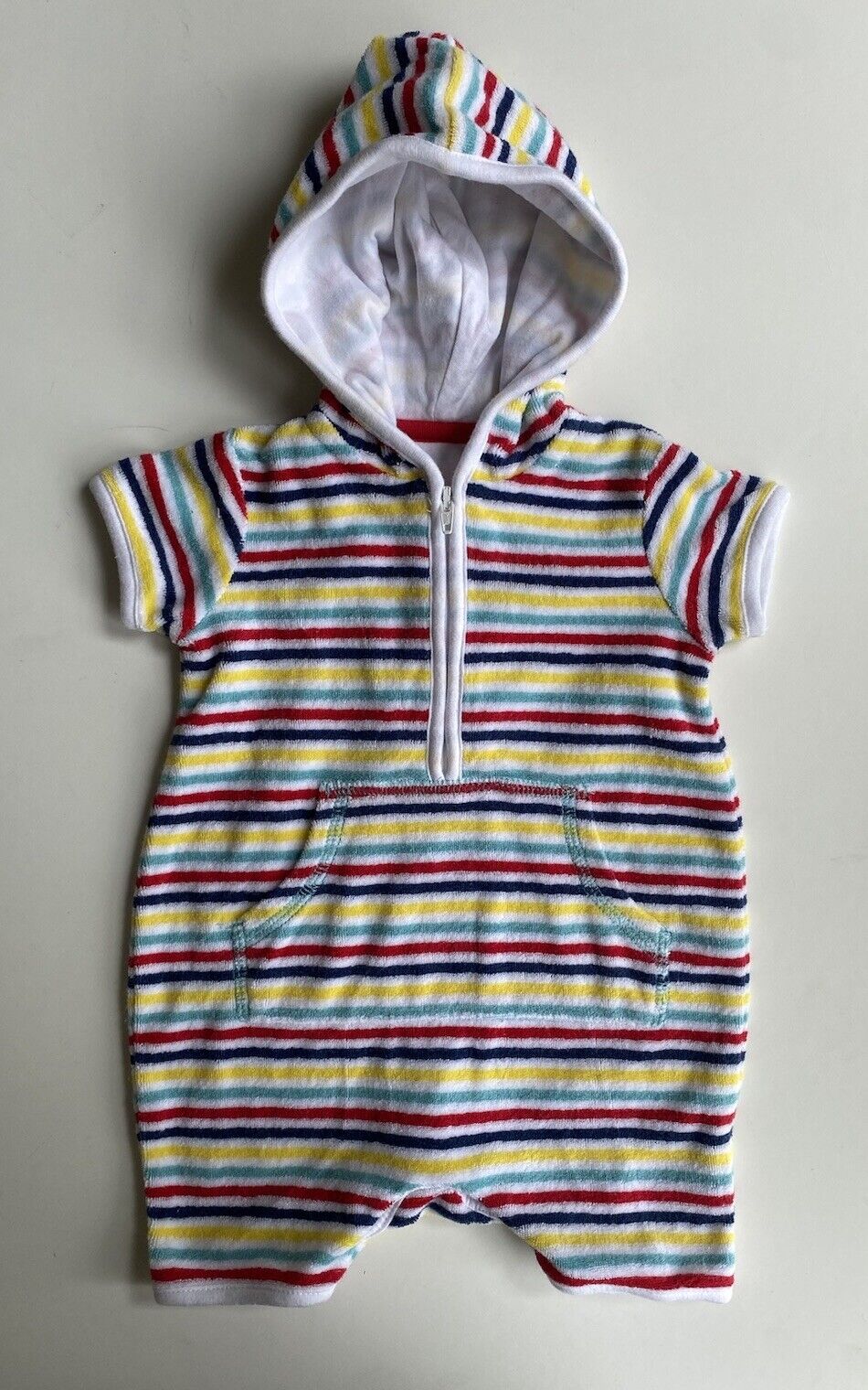 Mothercare baby size newborn multicoloured stripe Terry towelling romper, VGUC