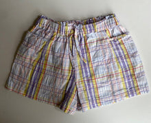 Load image into Gallery viewer, Seed kids girls size 8 purple yellow check elastic waist shorts, VGUC
