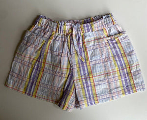 Seed kids girls size 8 purple yellow check elastic waist shorts, VGUC