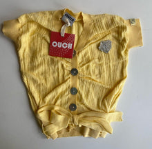 Load image into Gallery viewer, OUCH baby girl size 12-18 months yellow knit short sleeve cardigan belt, BNWT
