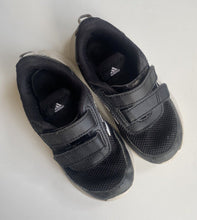 Load image into Gallery viewer, Adidas kids size US 10/EUR 27 black white pull on sneakers shoes, GUC
