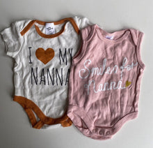 Load image into Gallery viewer, Baby Berry baby girl size 0-3 months x2 bodysuit tops pink white Love Nanna VGUC
