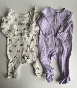 Baby Berry Organic baby girl size 0-3 months x2 one-piece purple, VGUC