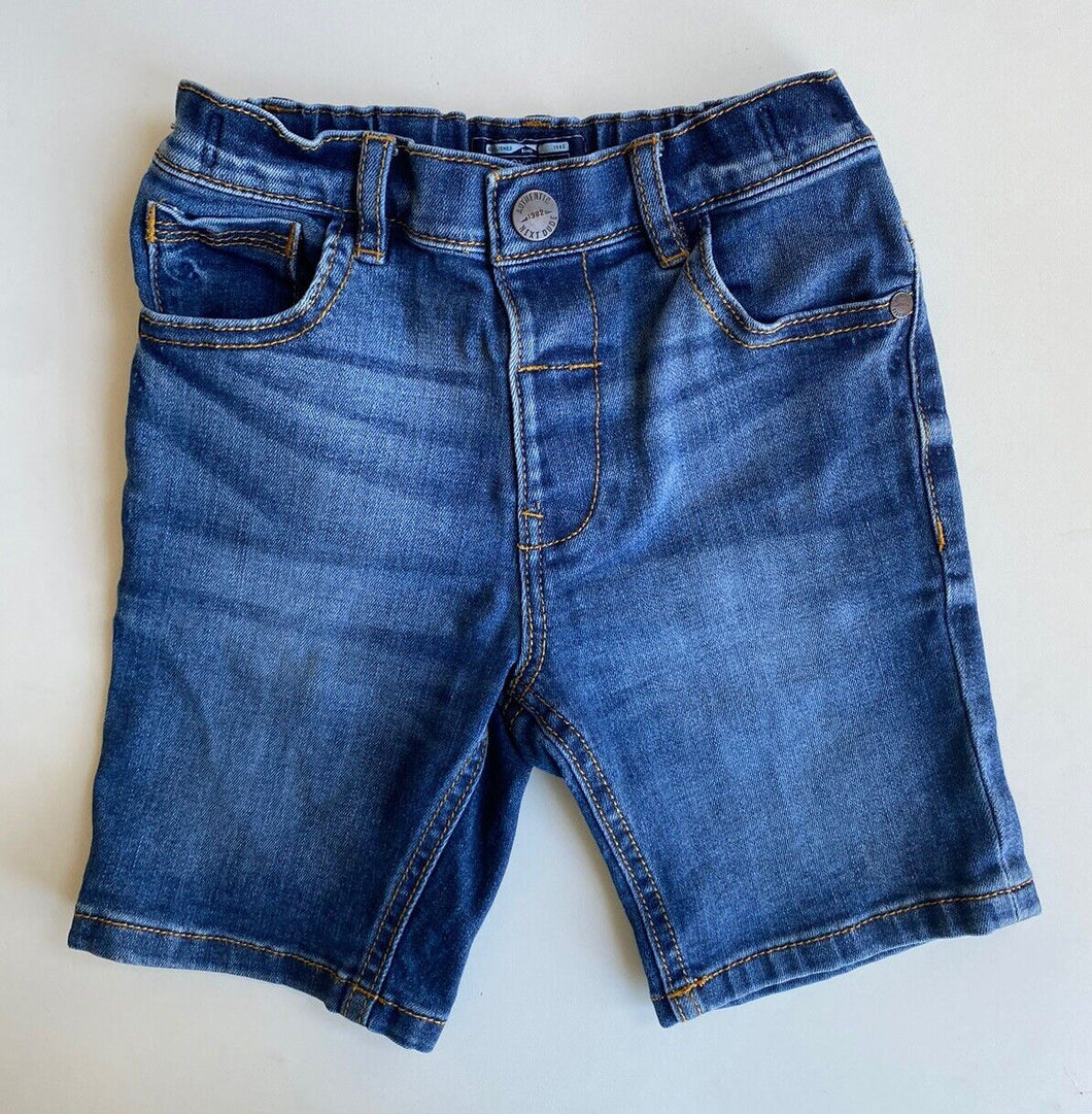 Next kids boys size 5-6 years blue denim adjustable waist pull on shorts, VGUC