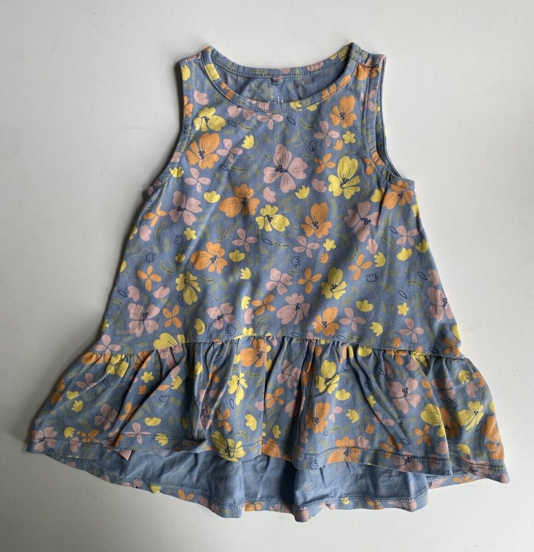 Anko kids girls size 12-18 months blue floral sleeveless dress, VGUC