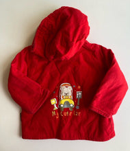 Load image into Gallery viewer, Next baby size approx. 3-6 months red hooded zip up jumper bear car, VGUC
