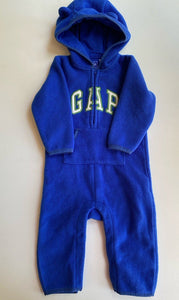 GAP baby size 12-18 months blue hooded fleecy logo one-piece, VGUC