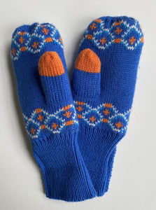 Hatley kids size 4-5 blue orange dinosaur knitted gloves mittens, EUC