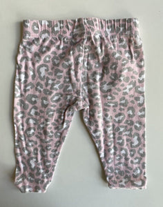 Seed baby girl size 0-3 months pink grey leopard print leggings pants, VGUC