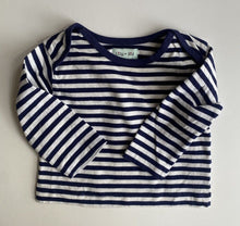 Load image into Gallery viewer, Lily &amp; Sid baby size 0-3 months navy blue white stripe long sleeve top, EUC
