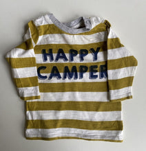 Load image into Gallery viewer, Seed baby size 0-3 months brown white stripe long sleeve top Happy Camper, VGUC
