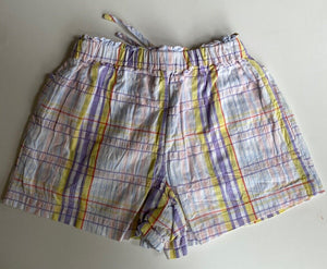 Seed kids girls size 8 purple yellow check elastic waist shorts, VGUC