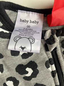 Baby Baby baby size 3-6 months grey black leopard print sleeping bag zip, EUC