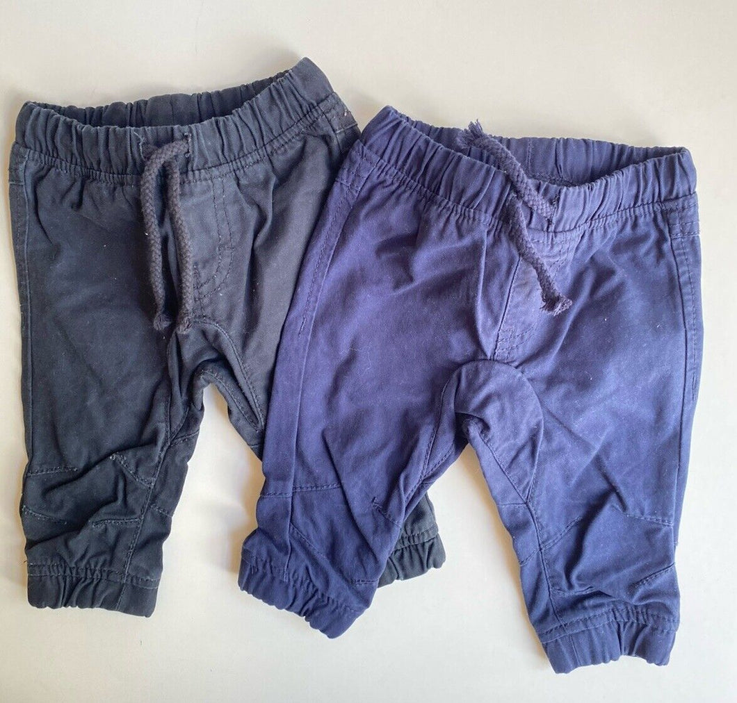 Dymples baby size 0-3 months x2 pairs pants black blue, VGUC