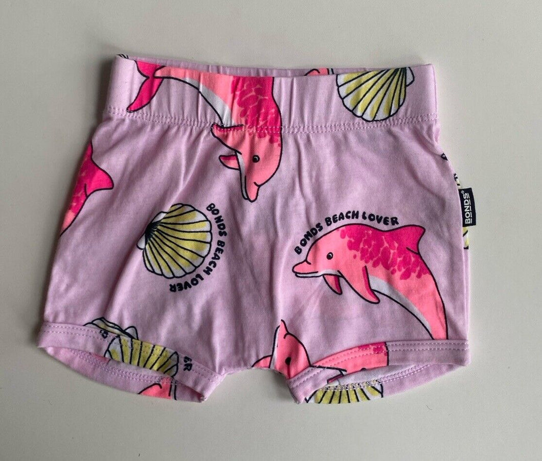 Bonds baby girl size 0-3 months pink dolphin shell shorts bottoms, EUC