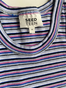 Seed Teen kids girls size 12 blue pink ribbed stripe tank dress, VGUC