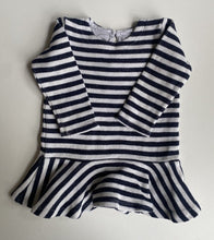 Load image into Gallery viewer, Seed baby girl size 6-12 months navy white stripe knit dress, VGUC
