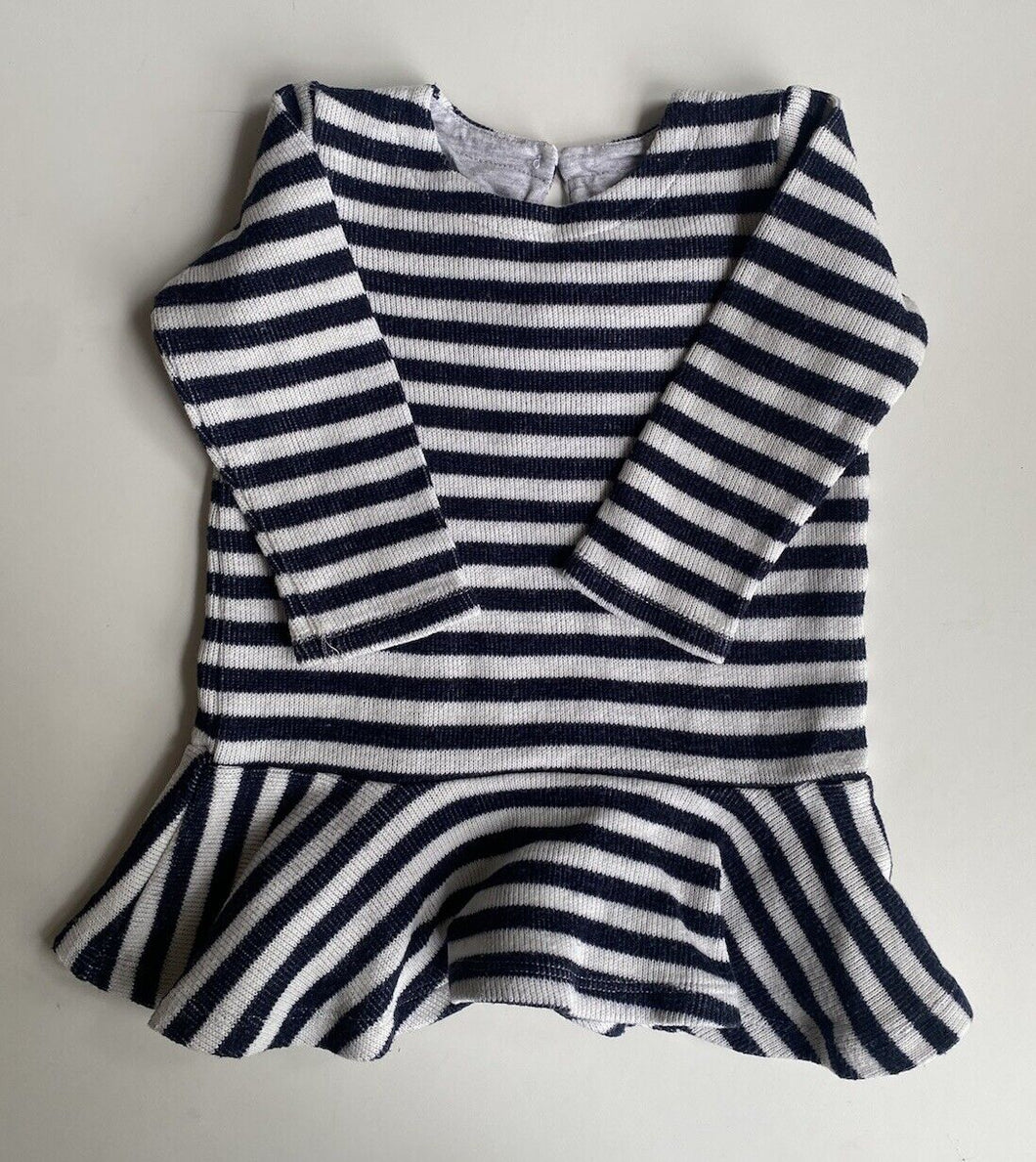 Seed baby girl size 6-12 months navy white stripe knit dress, VGUC