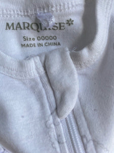 Marquise baby size 00000 premature white one-piece sheep zip, VGUC