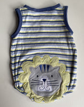 Load image into Gallery viewer, Sprout baby size 3-6 months blue yellow stripe lion romper, VGUC
