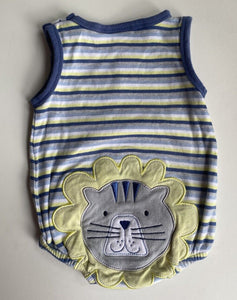 Sprout baby size 3-6 months blue yellow stripe lion romper, VGUC