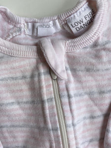 Purebaby baby girl size 0-3 months pink grey stripe one-piece growsuit, VGUC