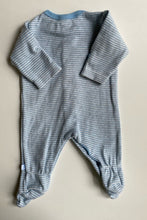 Load image into Gallery viewer, Bebe by Minihaha baby size prem 00000 blue grey stripe one-piece train, VGUC
