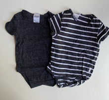 Load image into Gallery viewer, Bonds baby size 0-3 months x2 t-shirt bodysuits grey stripe, VGUC
