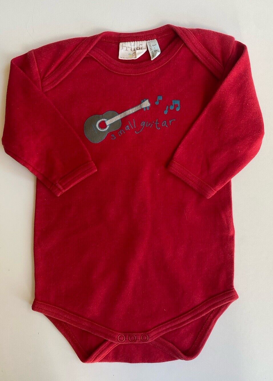 Frugi baby size 3-6 months red long sleeve bodysuit t-shirt top guitar, GUC