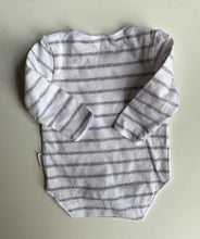 Load image into Gallery viewer, Bonds baby size newborn grey white stripe bodysuit top, VGUC
