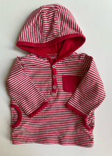 Load image into Gallery viewer, Sprout baby size 3-6 months red white stripe hooded top pockets, VGUC
