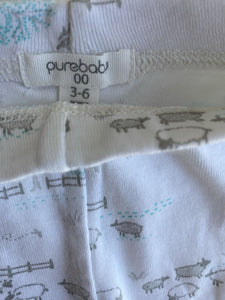 Purebaby baby size 3-6 months white footed leggings pants sheep farm, VGUC