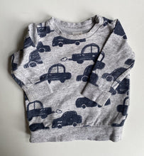 Load image into Gallery viewer, Seed baby boy size 3-6 months grey blue cars jumper, VGUC
