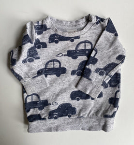 Seed baby boy size 3-6 months grey blue cars jumper, VGUC