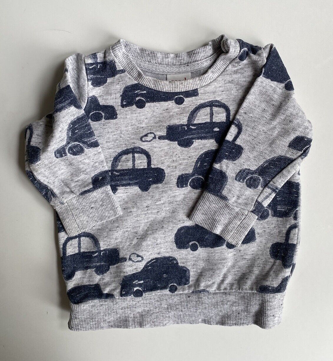 Seed baby boy size 3-6 months grey blue cars jumper, VGUC