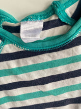 Load image into Gallery viewer, Bonds baby size 0-3 months blue green stripe t-shirt bodysuit top, VGUC
