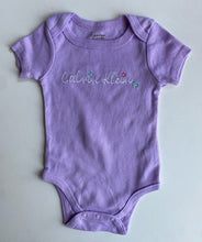 Load image into Gallery viewer, Calvin Klein baby girl size 0-3 months purple short sleeve bodysuit logo, VGUC
