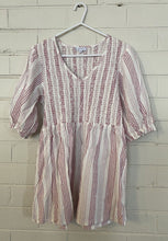 Load image into Gallery viewer, Target Maternity women&#39;s size 10 pink white stripe smocked blouse top, VGUC
