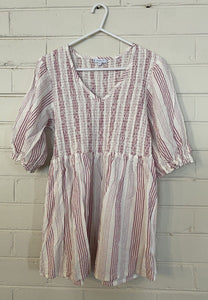 Target Maternity women's size 10 pink white stripe smocked blouse top, VGUC