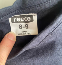 Load image into Gallery viewer, Reece kids size 8-9 navy blue short sleeve t-shirt Don&#39;t Risk It Use My Dad VGUC
