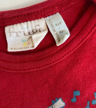 Load image into Gallery viewer, Frugi baby size 3-6 months red long sleeve bodysuit t-shirt top guitar, GUC
