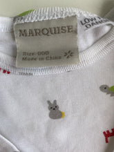 Load image into Gallery viewer, Marquise baby size 0-3 months white long sleeve bodysuit animals, VGUC
