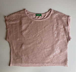 United Colors of Benetton kids girls size 7-8 years pink sequin cropped top VGUC