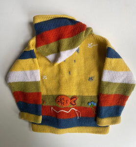 Unbranded kids toddler size approx. 2 yellow knit Peruvian hooded jumper VGUC