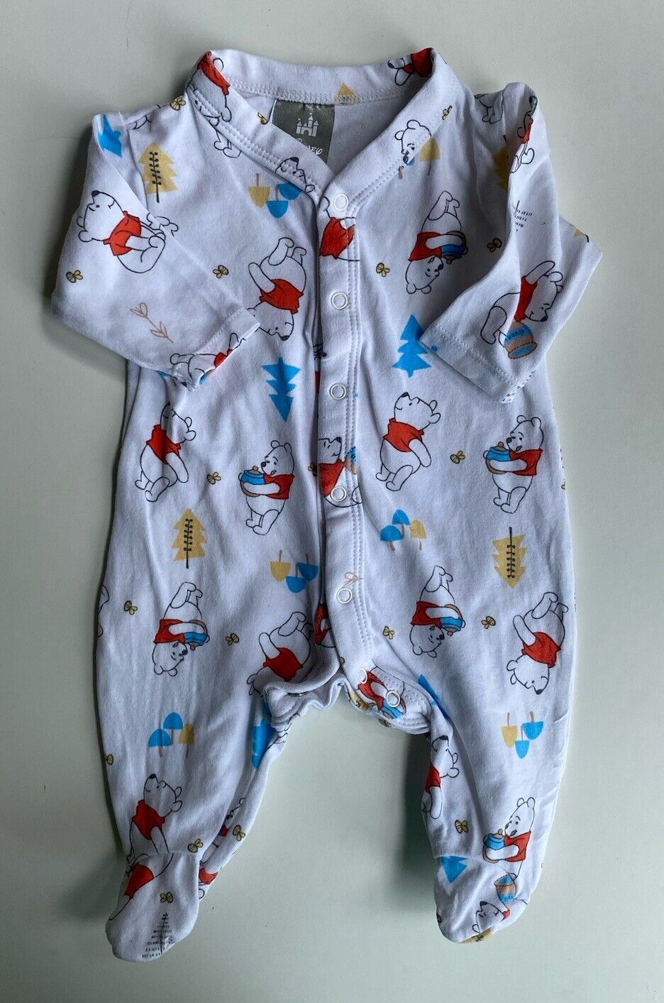 Disney baby size 0-3 months white Winnie the Pooh one-piece, VGUC